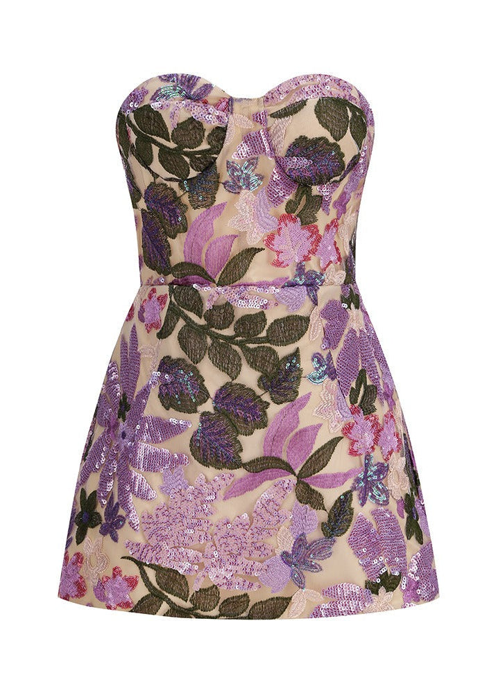 Kelton Strapless Floral Sequin Mini Dress