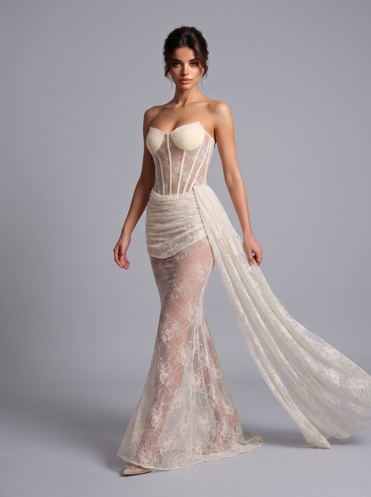 Kiri Strapless Lace Ruch Maxi Dress