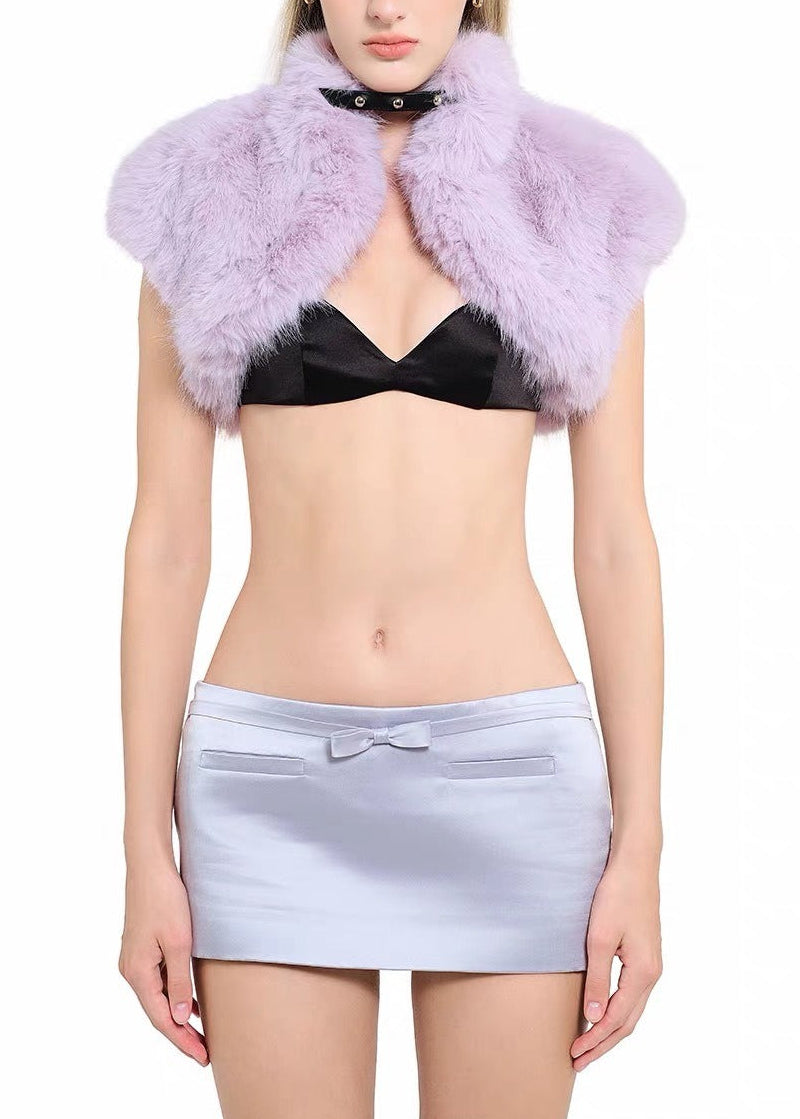 Kolsana Crop Faux Fur Top In Purple