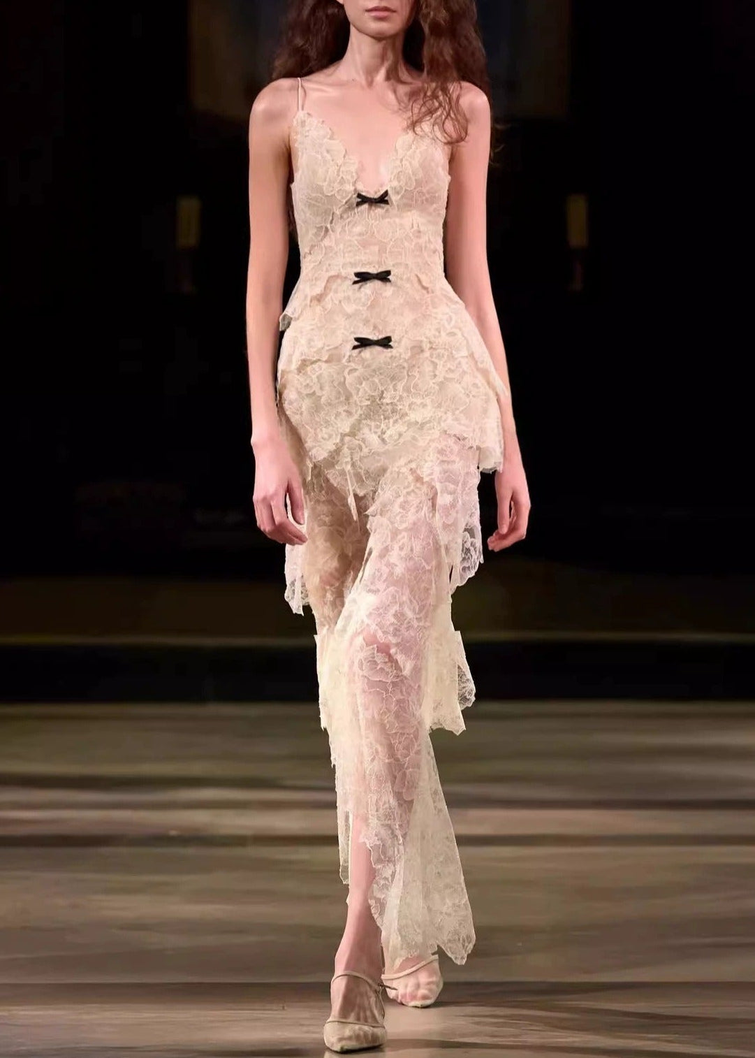 Issac Bow Tiered Lace Maxi Dress