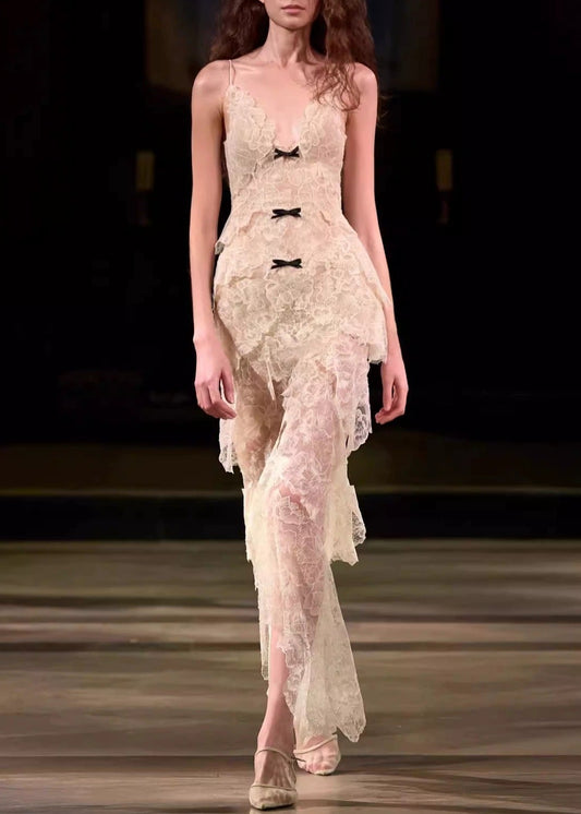 Issac Bow Tiered Lace Maxi Dress
