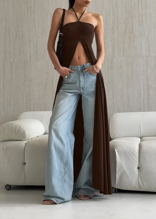 Esmanur Halter Neck Split Top