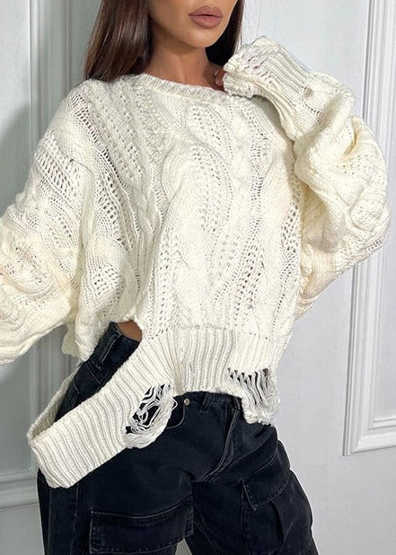 Kristian Buckle Asymmetric Knit Top In White