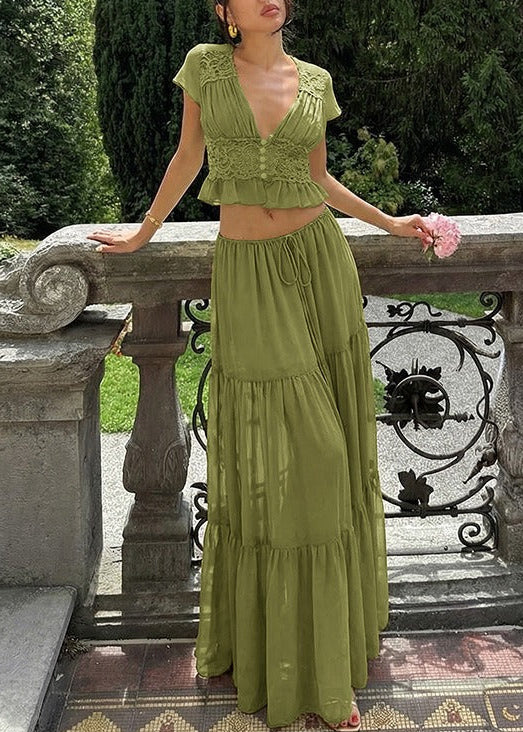 Flaviu Crop Lace Skirt Set