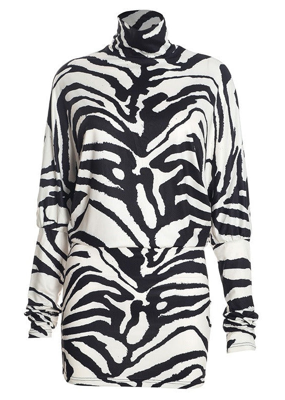 Kavi High Neck Zebra Print Mini Dress