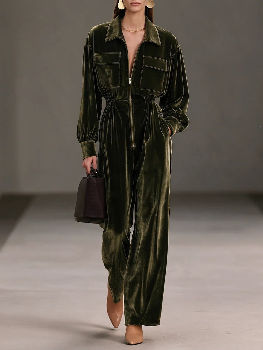 Kumar Balloon Sleeve Velvet Jumpsuit