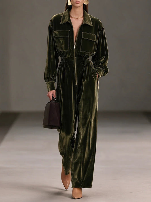 Kumar Balloon Sleeve Velvet Jumpsuit