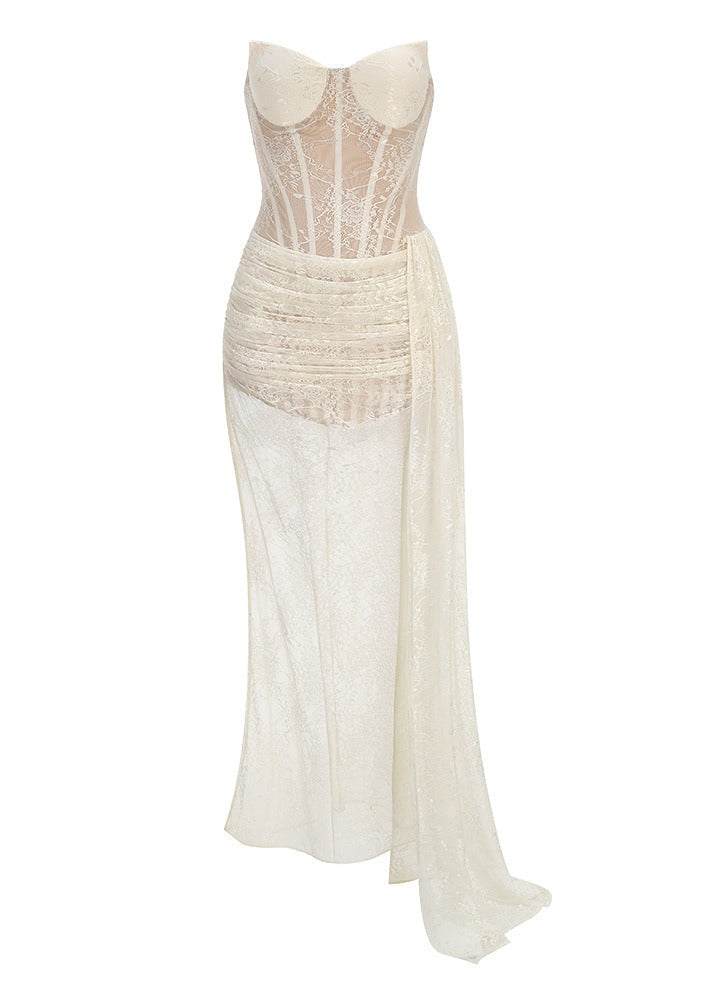 Kiri Strapless Lace Ruch Maxi Dress