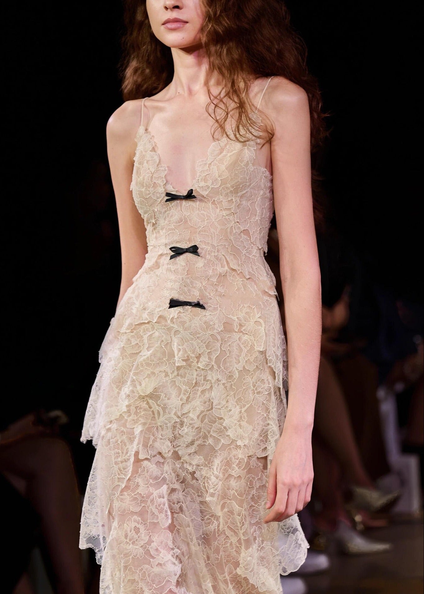 Issac Bow Tiered Lace Maxi Dress
