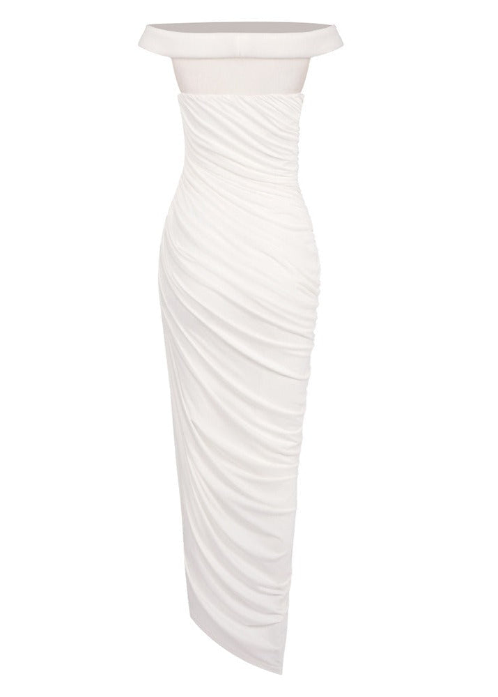 Helvius Off Shoulder Draped Maxi Dress In White