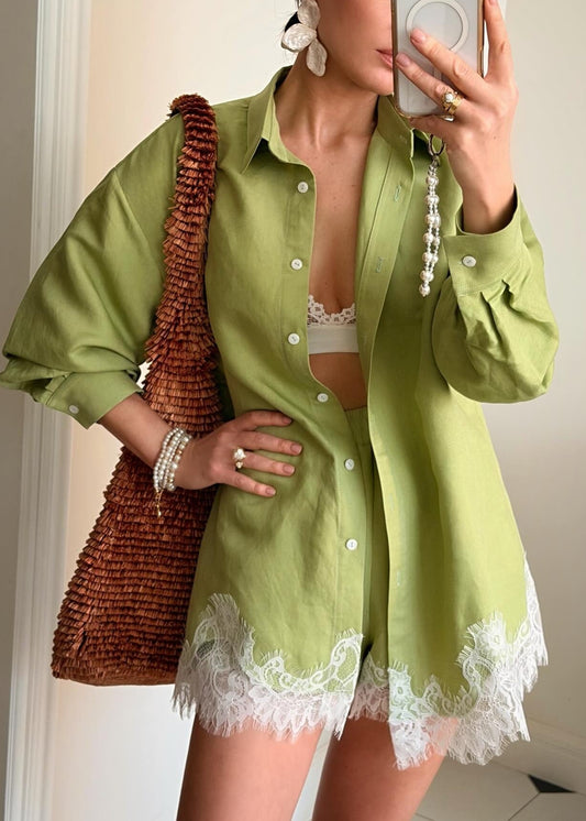 Giselher Lace Shorts Set In Green