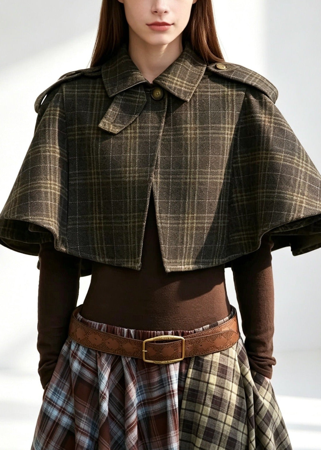 Kerouac High Neck Grid Shawl Jacket
