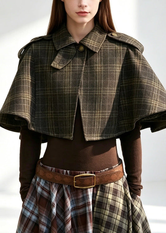 Kerouac High Neck Grid Shawl Jacket