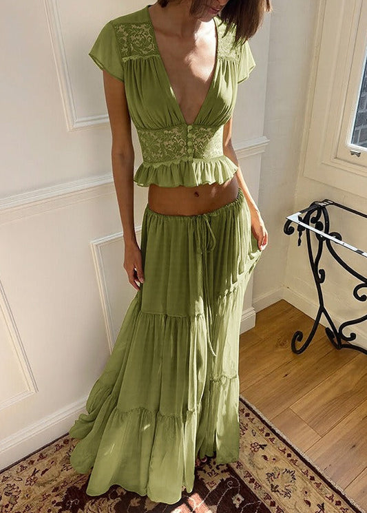 Flaviu Crop Lace Skirt Set