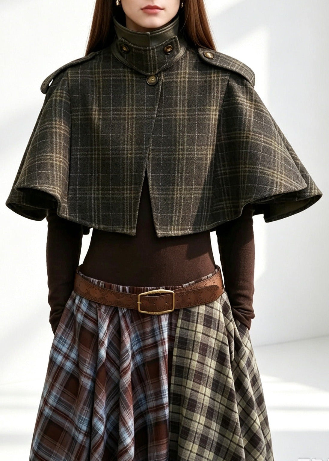 Kerouac High Neck Grid Shawl Jacket