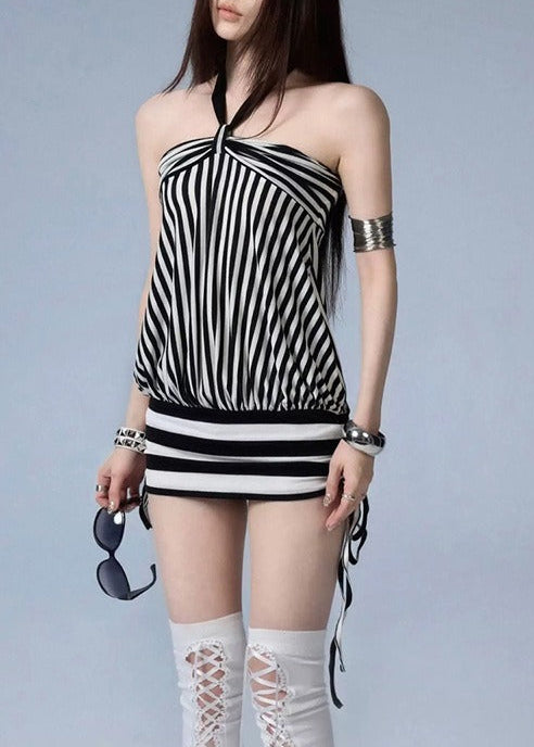 Keitha Strapless Stripe Draped Mini Dress