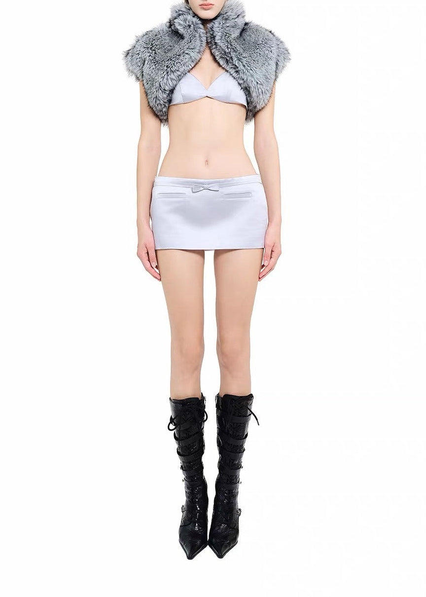Kolsana Crop Faux Fur Top In Gray