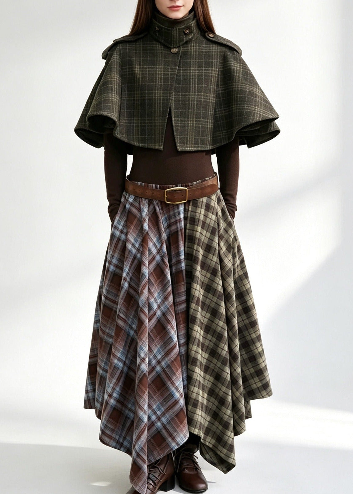 Kerouac High Neck Grid Shawl Jacket