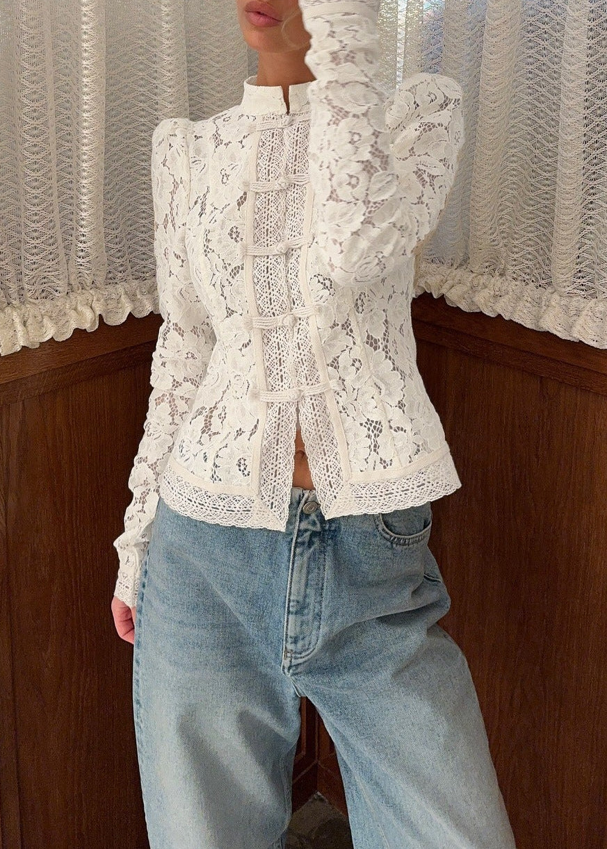 Fiete Long Sleeve Lace Top In White