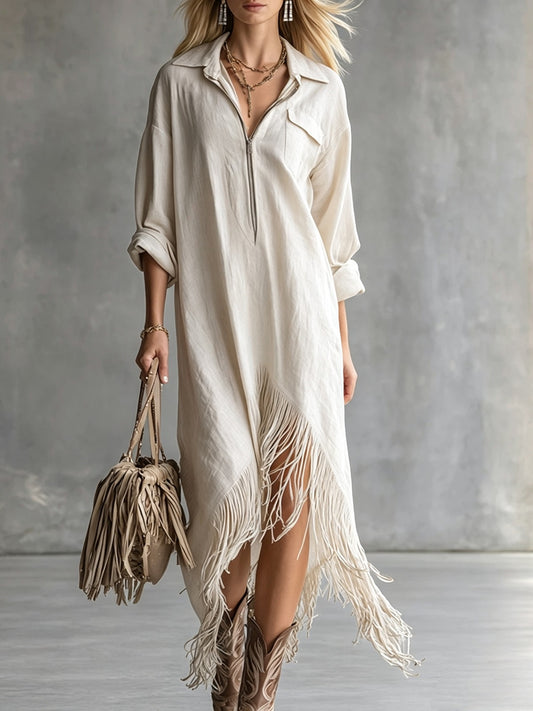 Kiersten Asymmetric Fringe Midi Dress