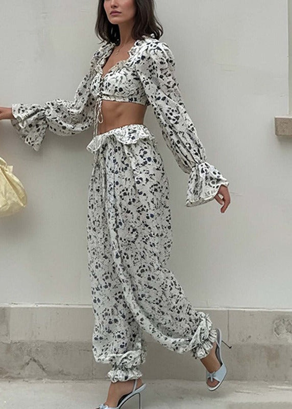 Kiaan Crop Tie Up Floral Pants Set