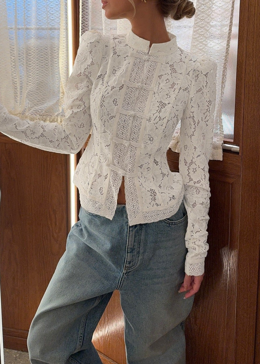 Fiete Long Sleeve Lace Top In White