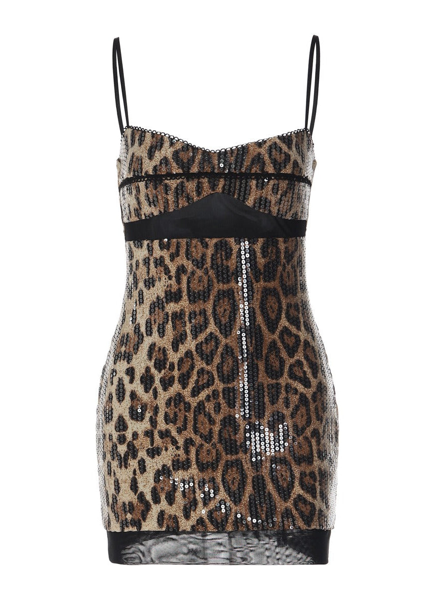 Jaanika Spaghetti Sequin Leopard Mini Dress