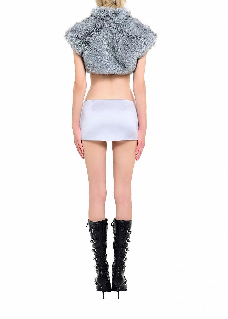 Kolsana Crop Faux Fur Top In Gray