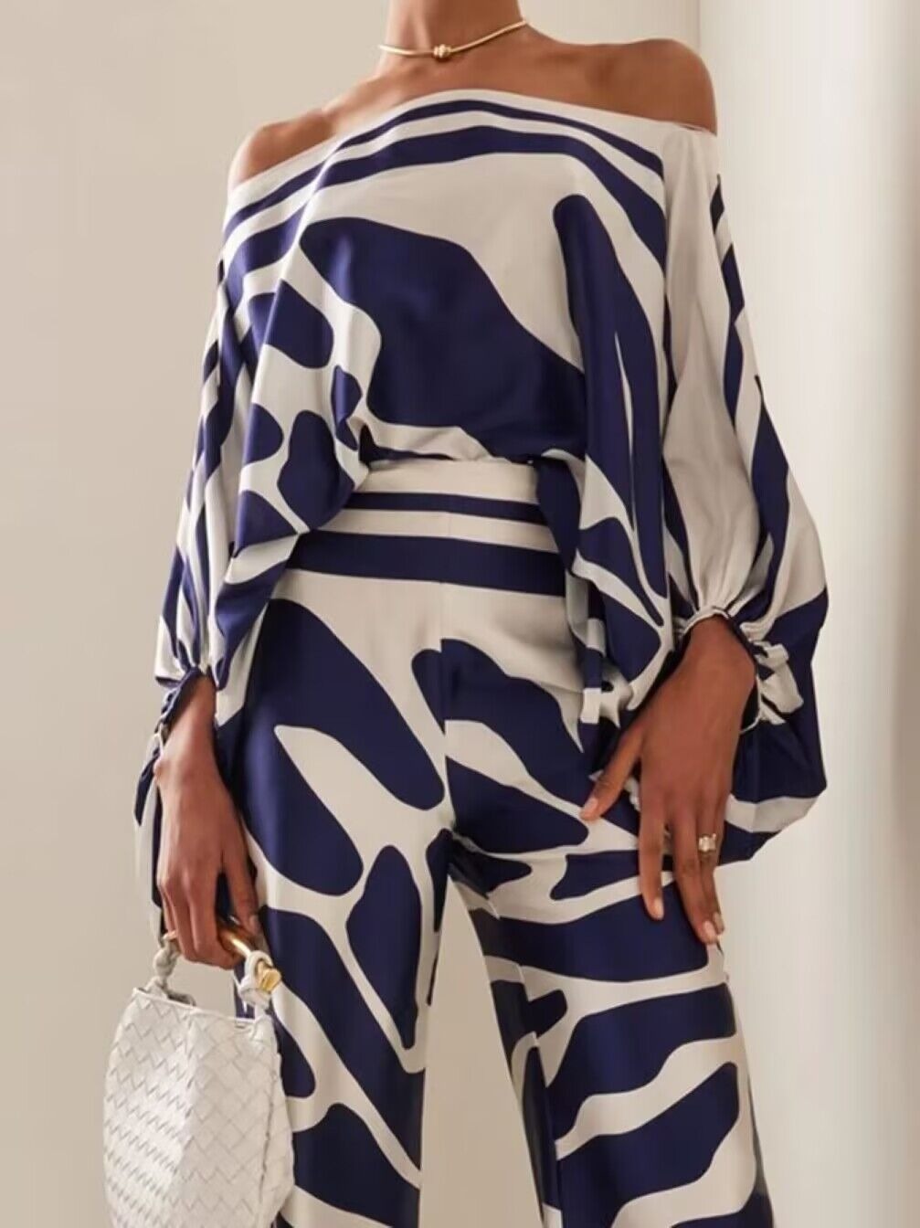 Kiara Off Shoulder Print Pants Set