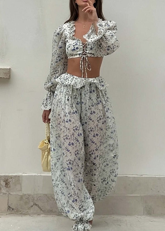 Kiaan Crop Tie Up Floral Pants Set