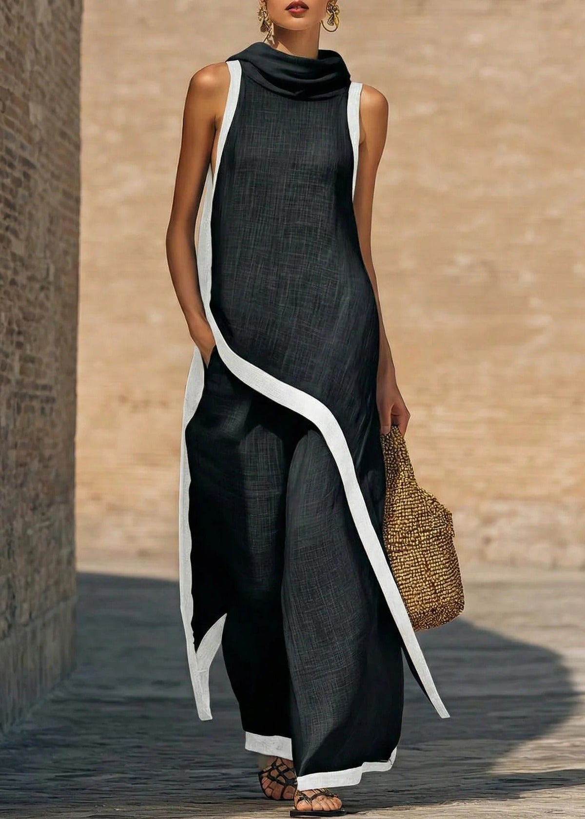 Kaylynne Sleeveless Hooded Pant Set In Black