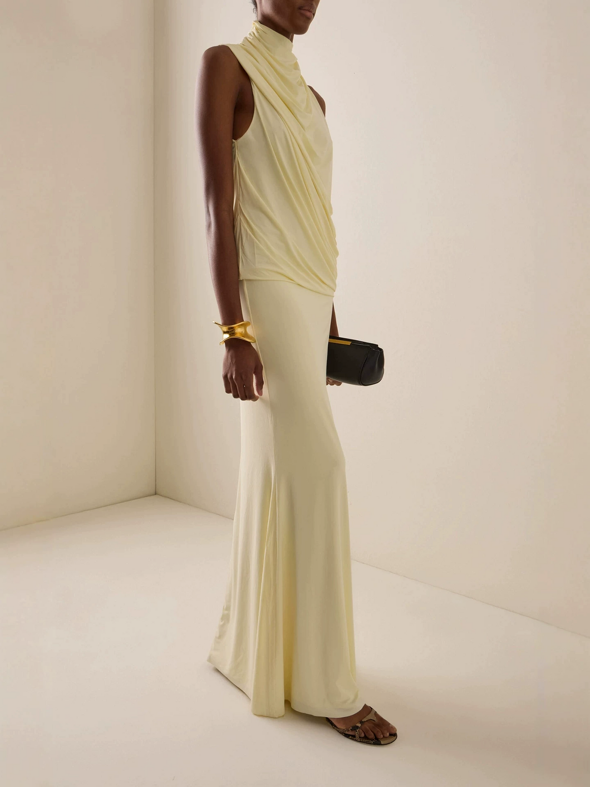 Kolton High Neck Draped Scarf Maxi Dress