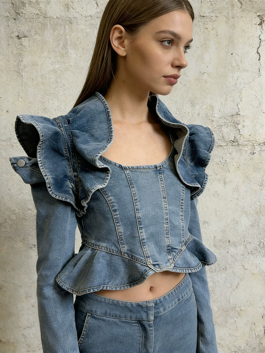 Felicius Ruffle Denim Top