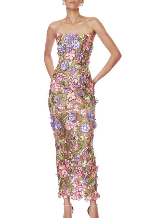 Denice Flower Embroidered Maxi Dress