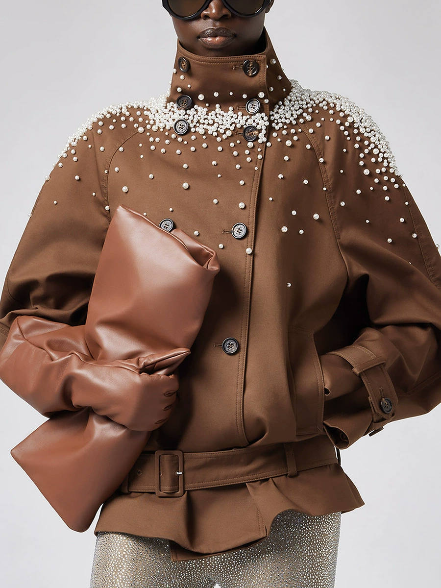 Magne Double Breasted Pearl Embellished Jacket