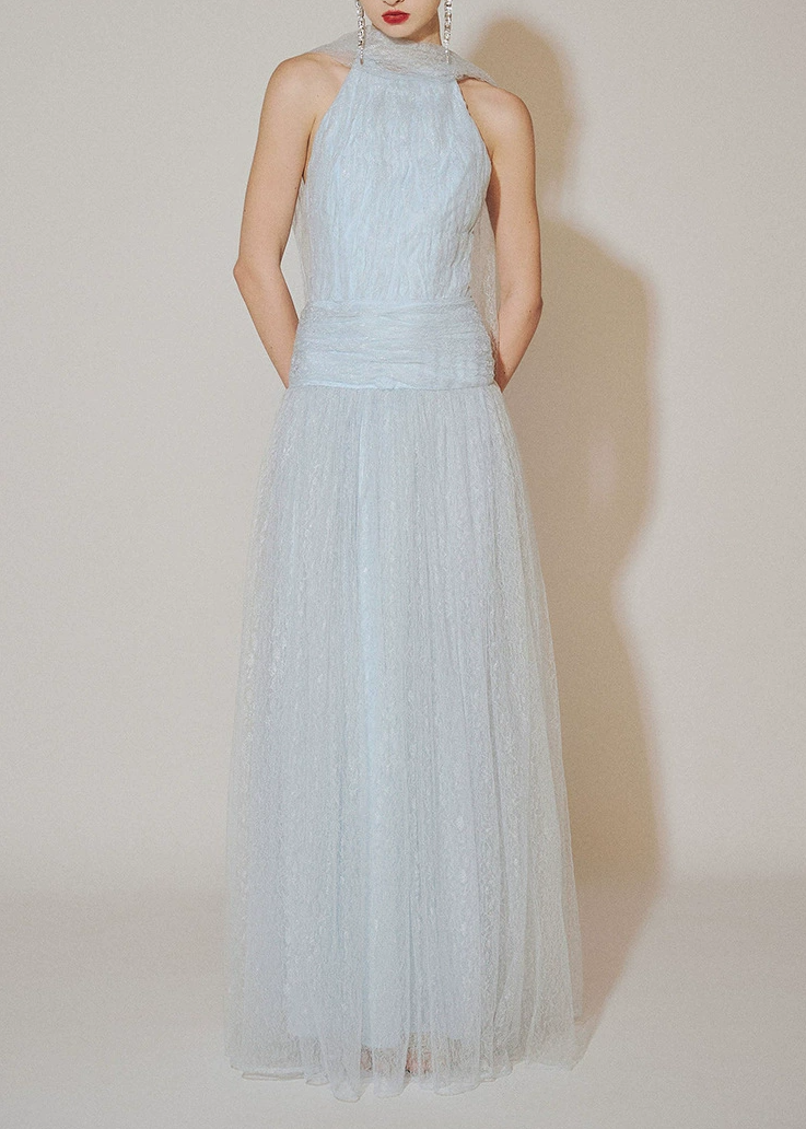 Kazuhito Halter Neck Mesh Scarf Maxi Dress