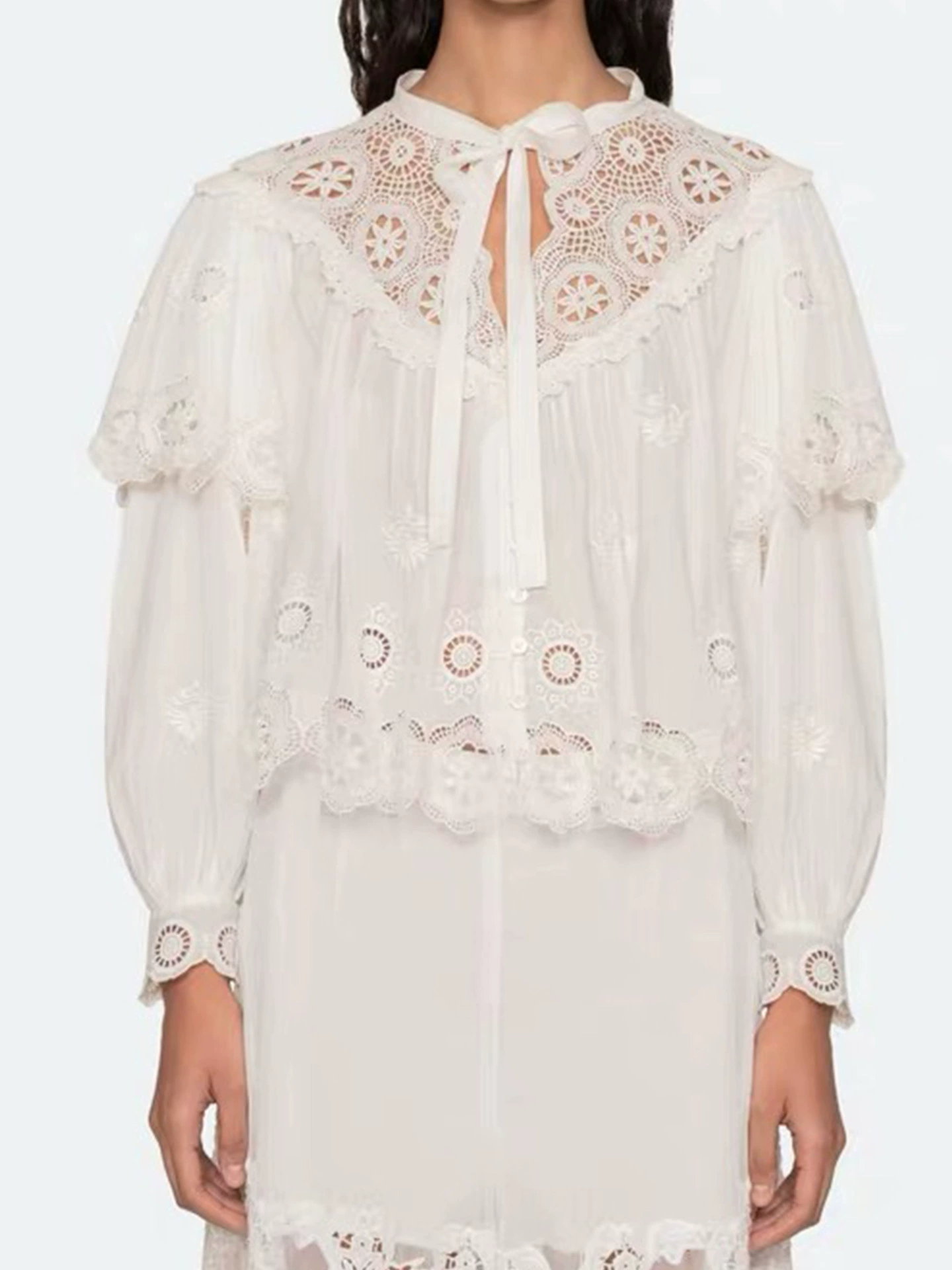 Hanieh Embroidered Tie Up Cutout Top