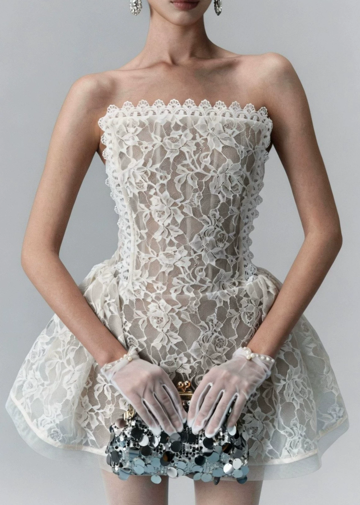 Iohel Spaghetti Lace Mini Dress