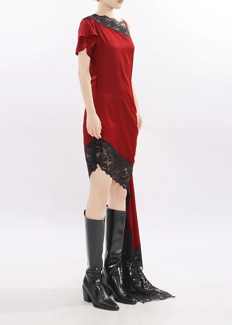 Fernao Asymmetric Lace Fringe Mini Dress
