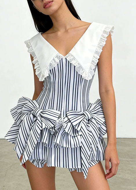 Florinus Stripe Bow Mini Dress