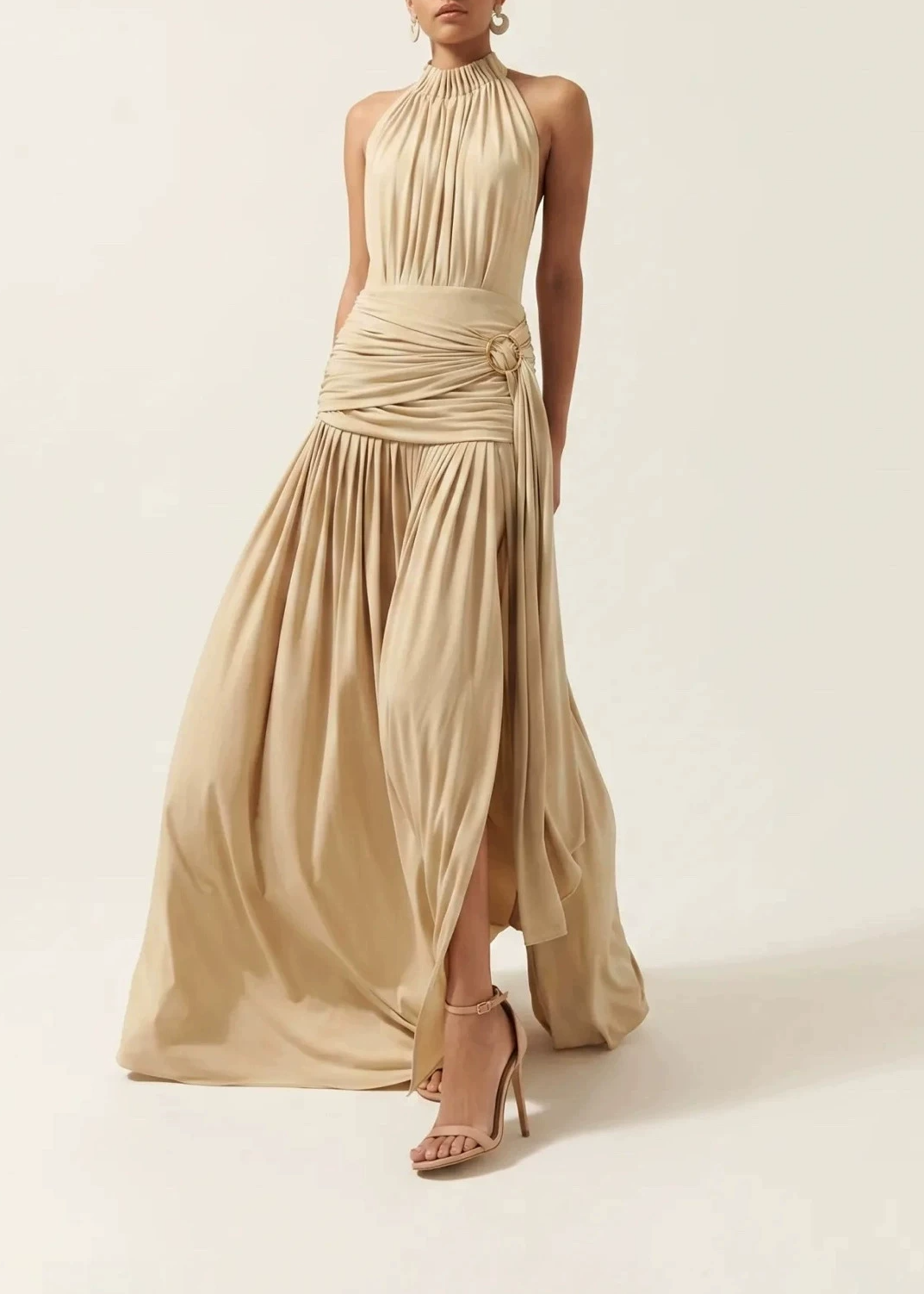 Issam Halter Neck Ruch Maxi Dress