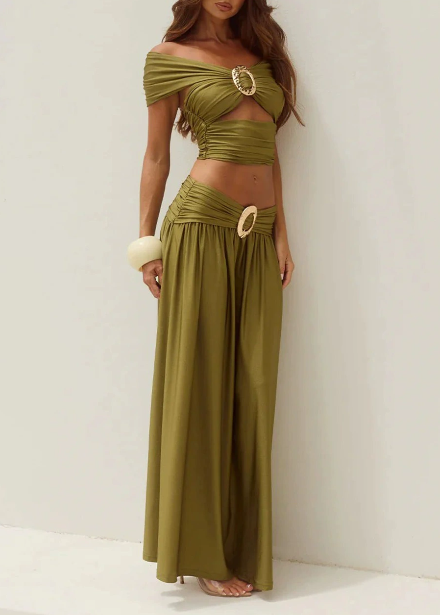 Ivaana Off Shoulder Cutout Skirt Set