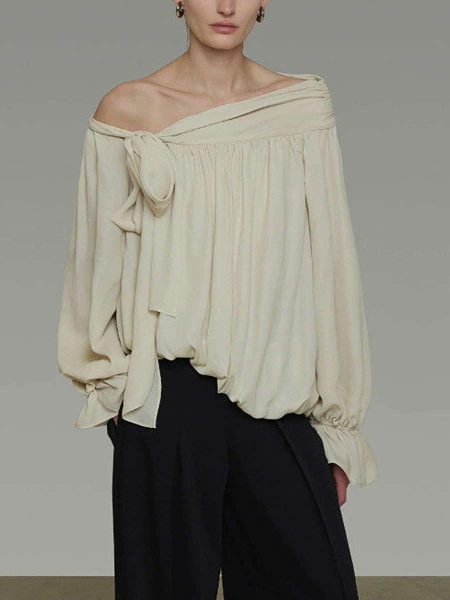 Essie Asymmetric Tie Up Top In Beige