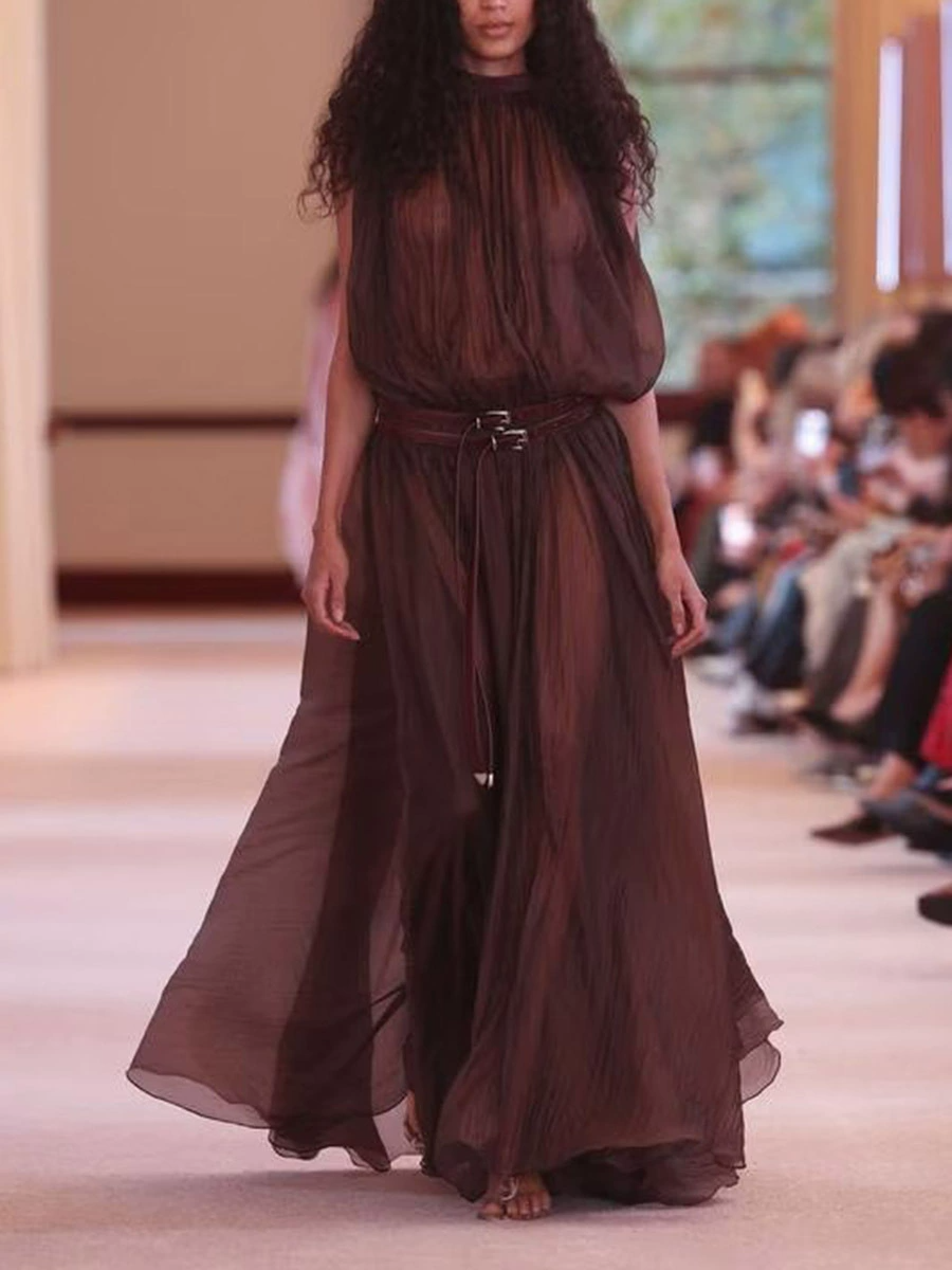 Kamilia Sleeveless Ruch Buckle Maxi Dress