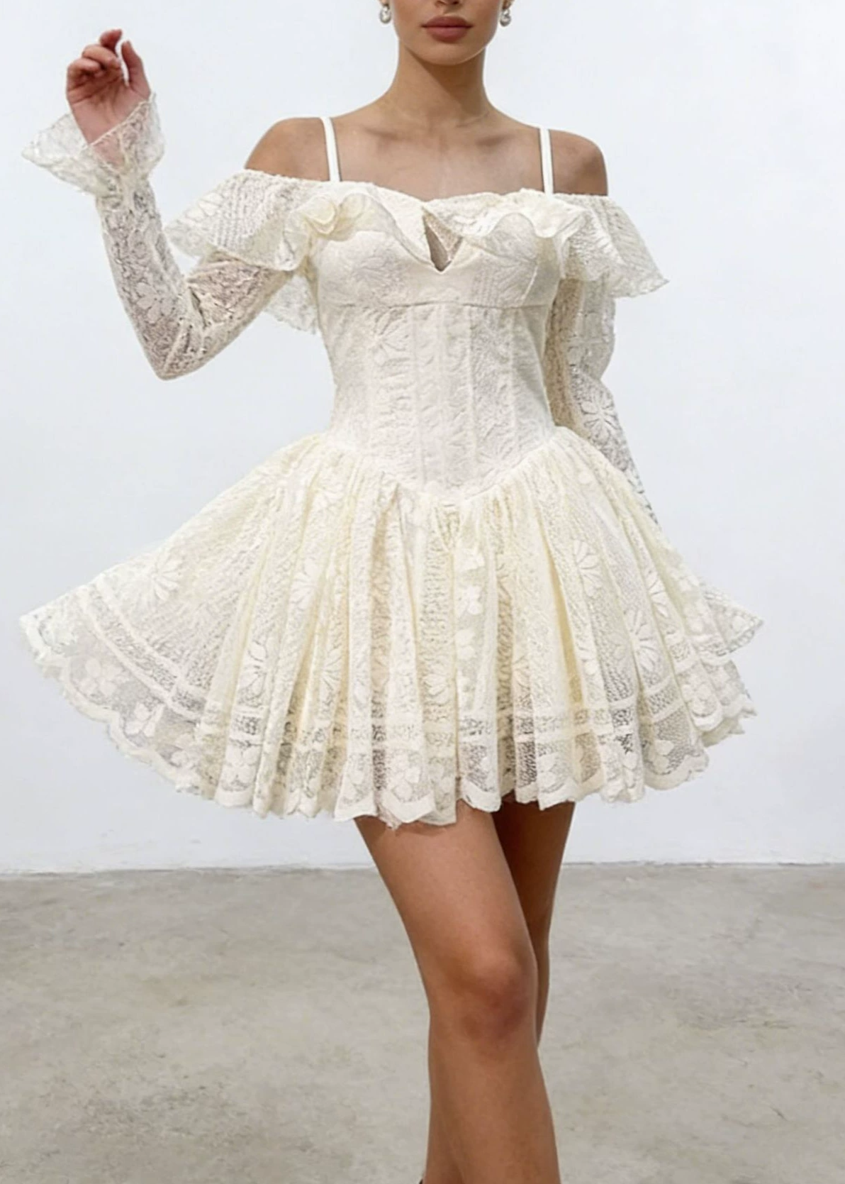 Kanji Corset Lace Puffy Mini Dress