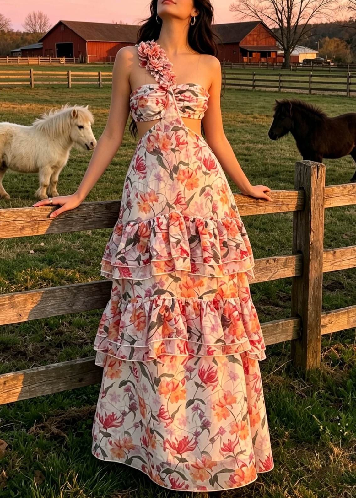 Ilqar One Shoulder Cutout Floral Maxi Dress