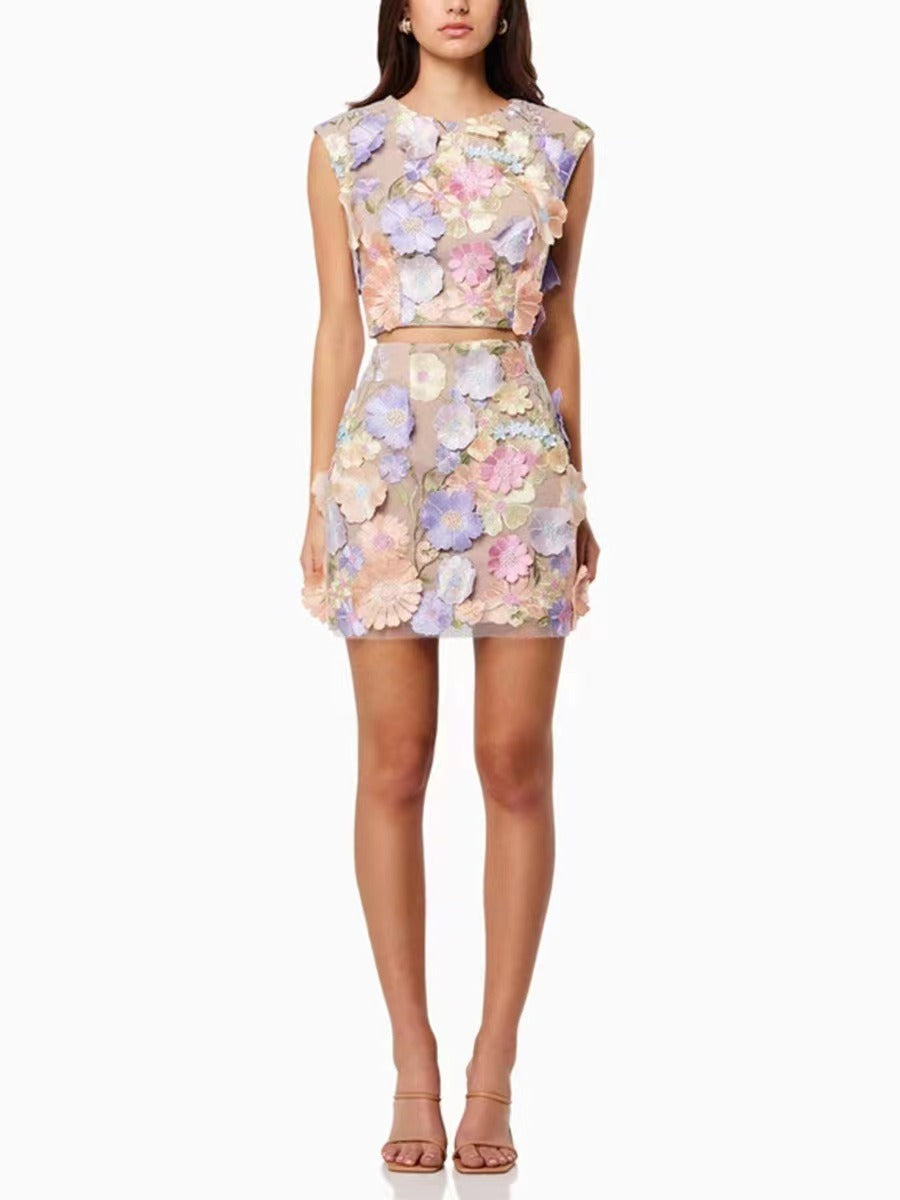 Katerina Sleeveless Flower Skirt Set