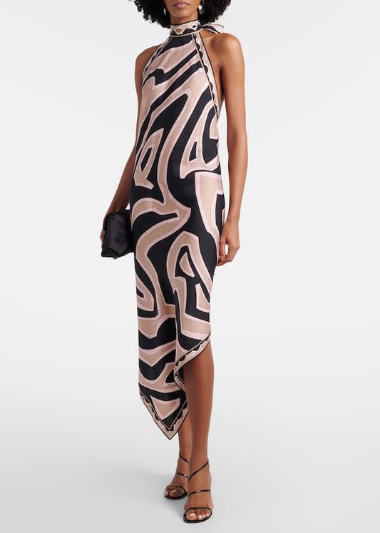 Hardy Halter Neck Print Asymmetric Midi Dress
