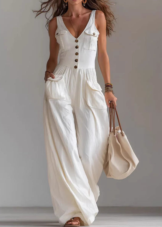 Dune Linen V neck Wide Leg Jumpsuit