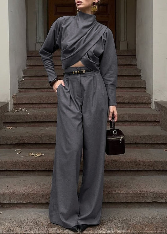 Kikuye High Neck Ruch Pants Set